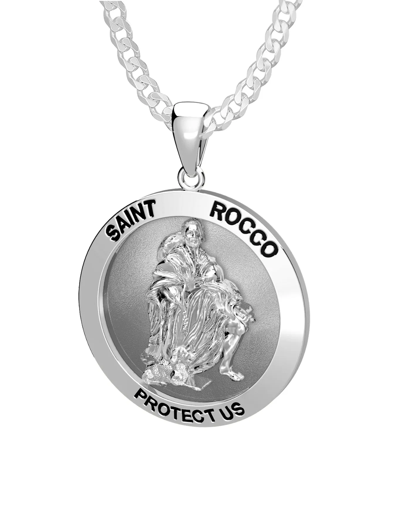 Ladies 925 Sterling Silver Saint Rocco Pendant Necklace, 18mm or  22mm