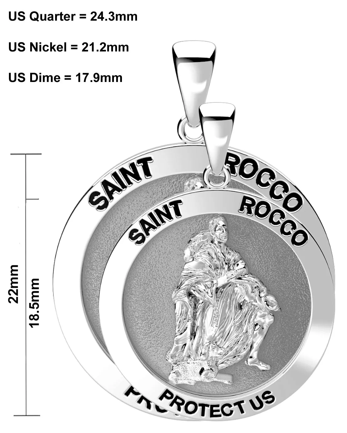 Ladies 925 Sterling Silver Saint Rocco Pendant Necklace, 18mm or  22mm