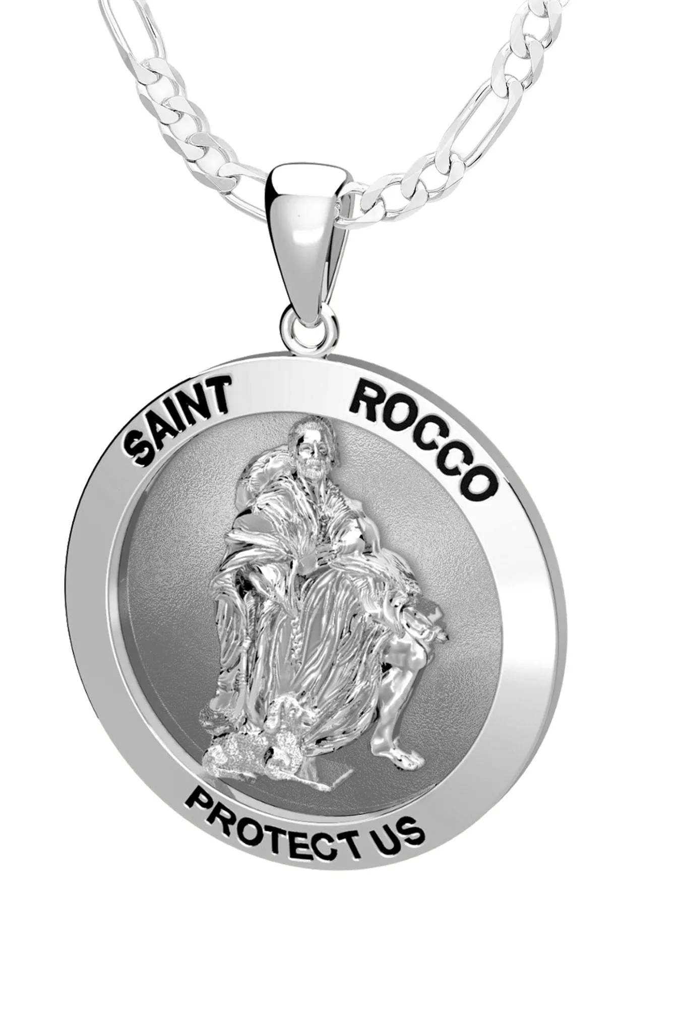Ladies 925 Sterling Silver Saint Rocco Pendant Necklace, 18mm or  22mm