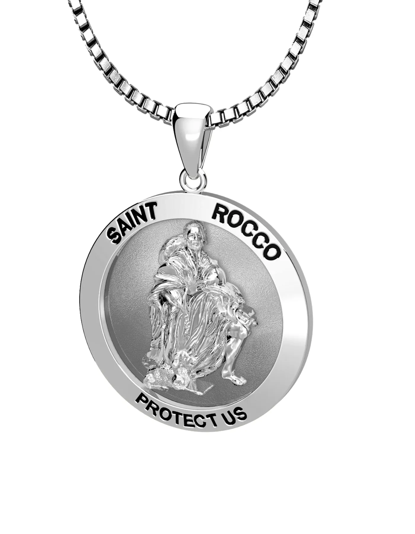 Ladies 925 Sterling Silver Saint Rocco Pendant Necklace, 18mm or  22mm