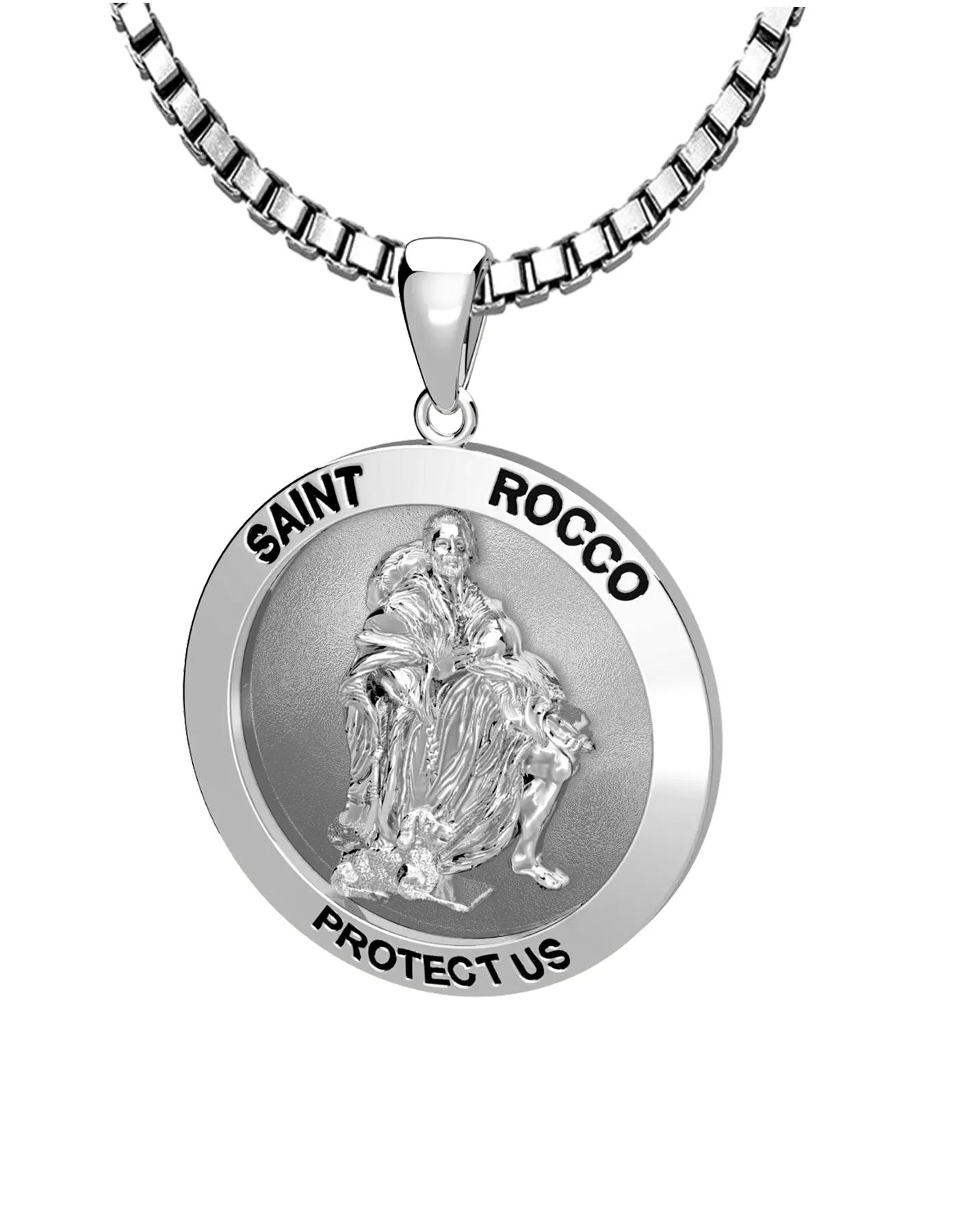 Ladies 925 Sterling Silver Saint Rocco Pendant Necklace, 18mm or  22mm