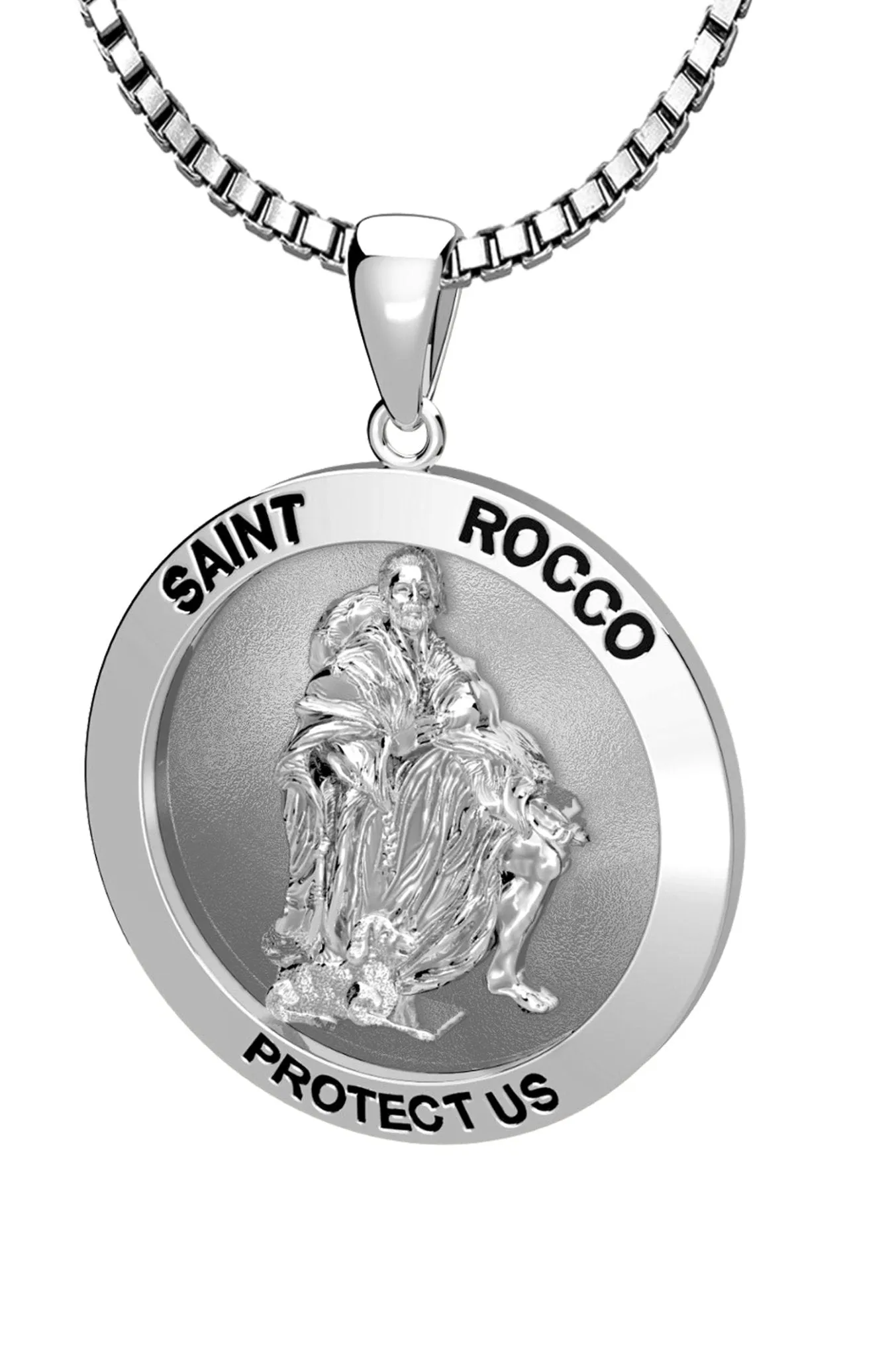 Ladies 925 Sterling Silver Saint Rocco Pendant Necklace, 18mm or  22mm