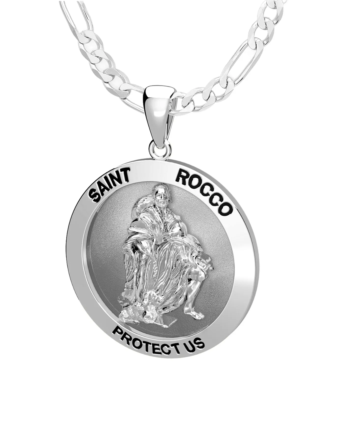Ladies 925 Sterling Silver Saint Rocco Pendant Necklace, 18mm or  22mm