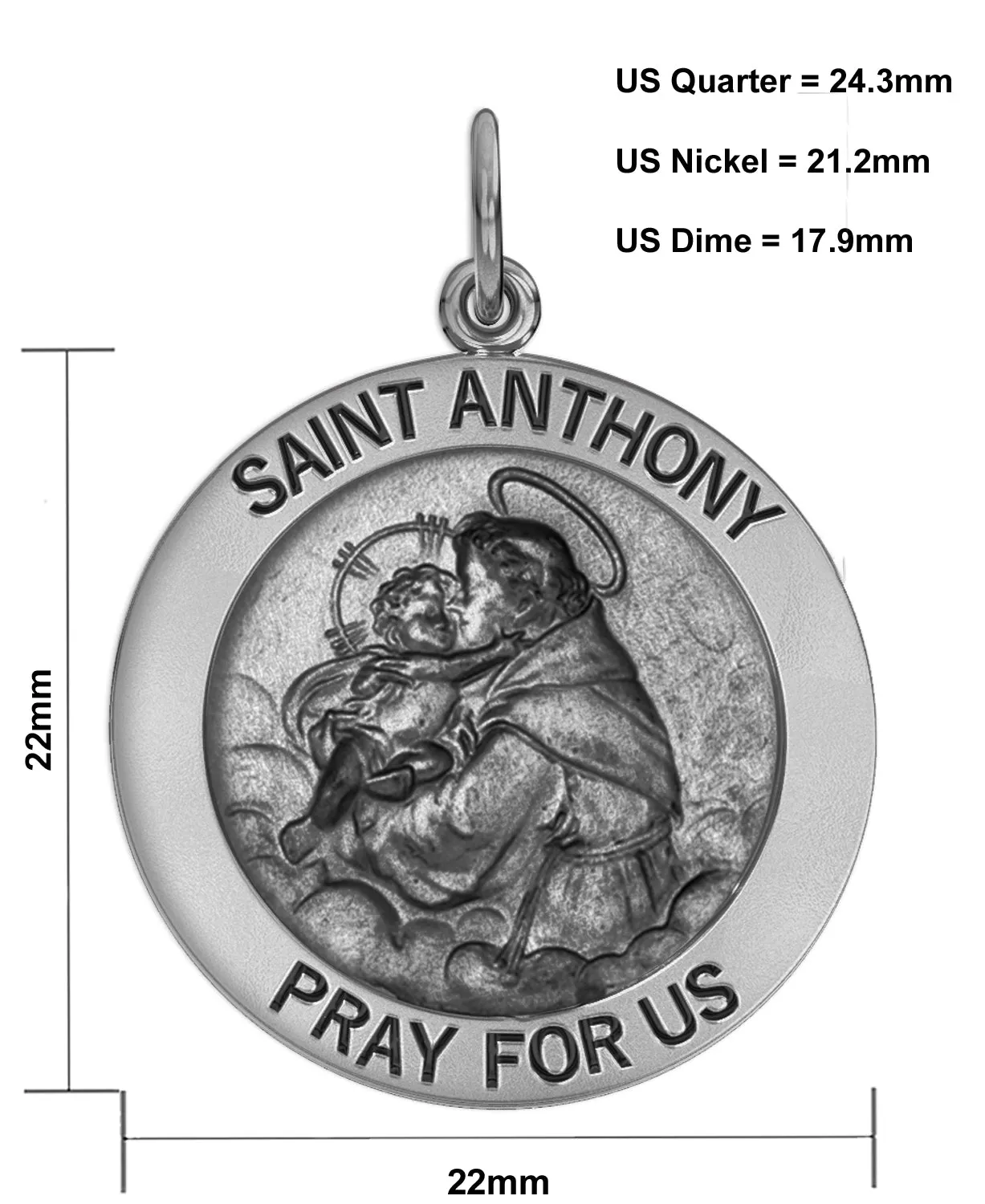 Ladies Antique 925 Sterling Silver Saint Anthony Round Pendant Necklace, 22mm