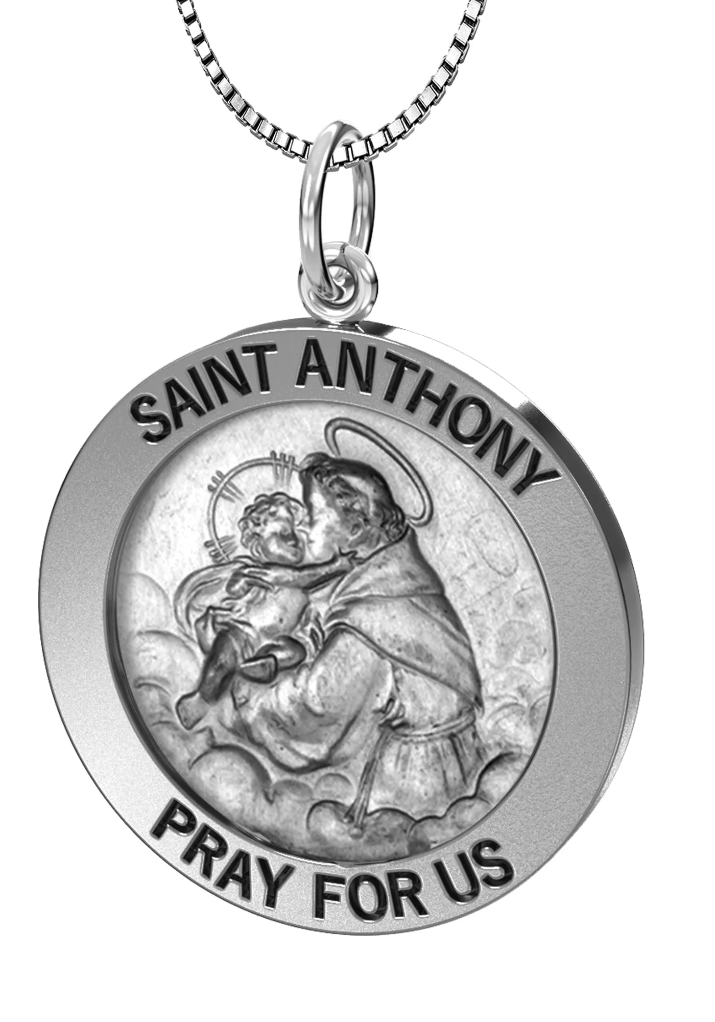 Ladies Antique 925 Sterling Silver Saint Anthony Round Pendant Necklace, 22mm