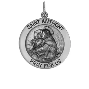 Ladies Antique 925 Sterling Silver Saint Anthony Round Pendant Necklace, 22mm