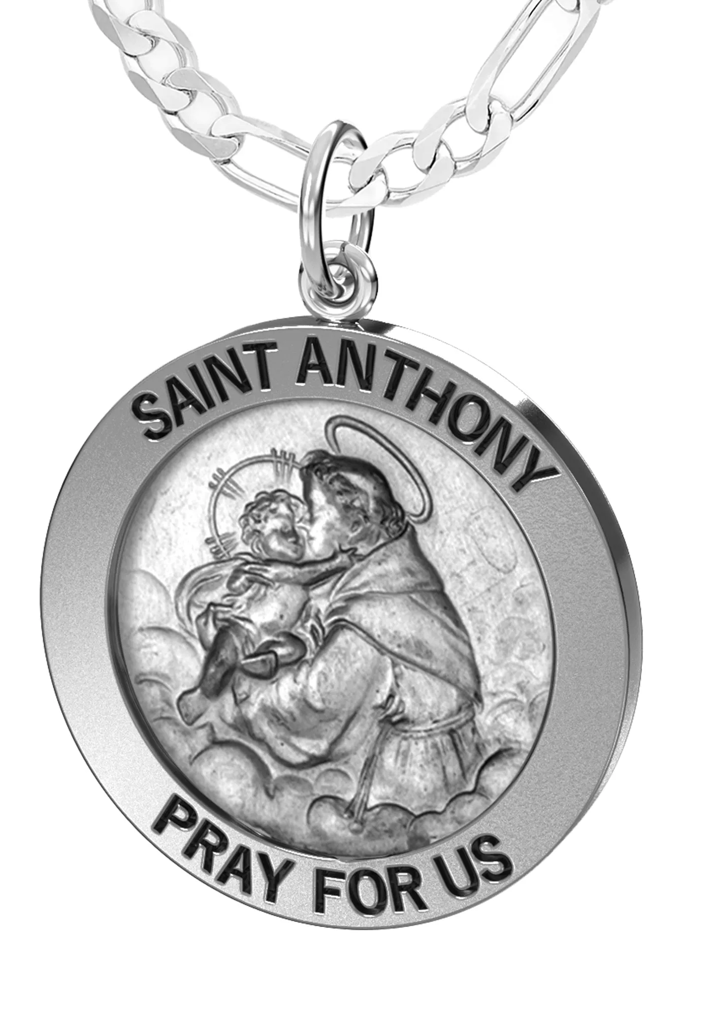 Ladies Antique 925 Sterling Silver Saint Anthony Round Pendant Necklace, 22mm