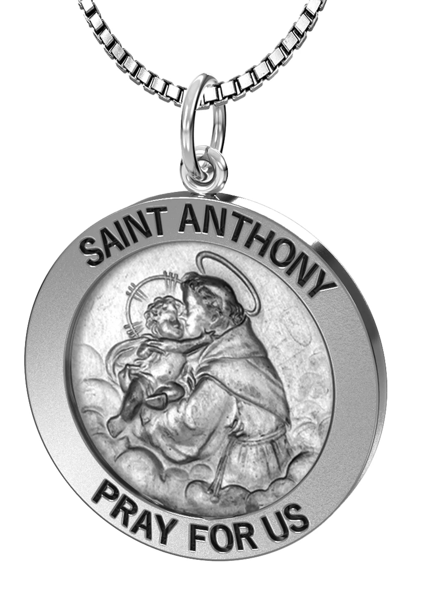 Ladies Antique 925 Sterling Silver Saint Anthony Round Pendant Necklace, 22mm