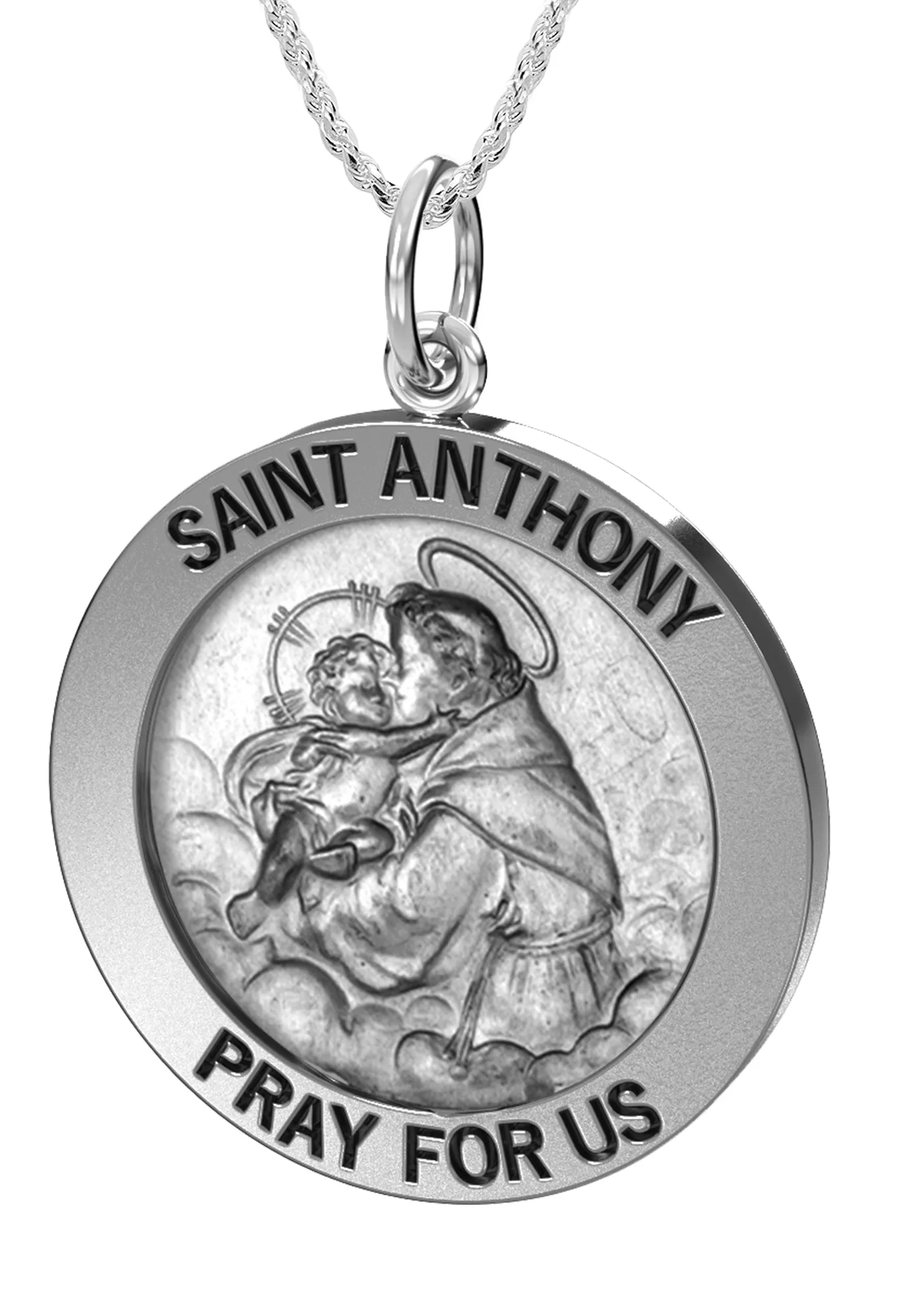 Ladies Antique 925 Sterling Silver Saint Anthony Round Pendant Necklace, 22mm
