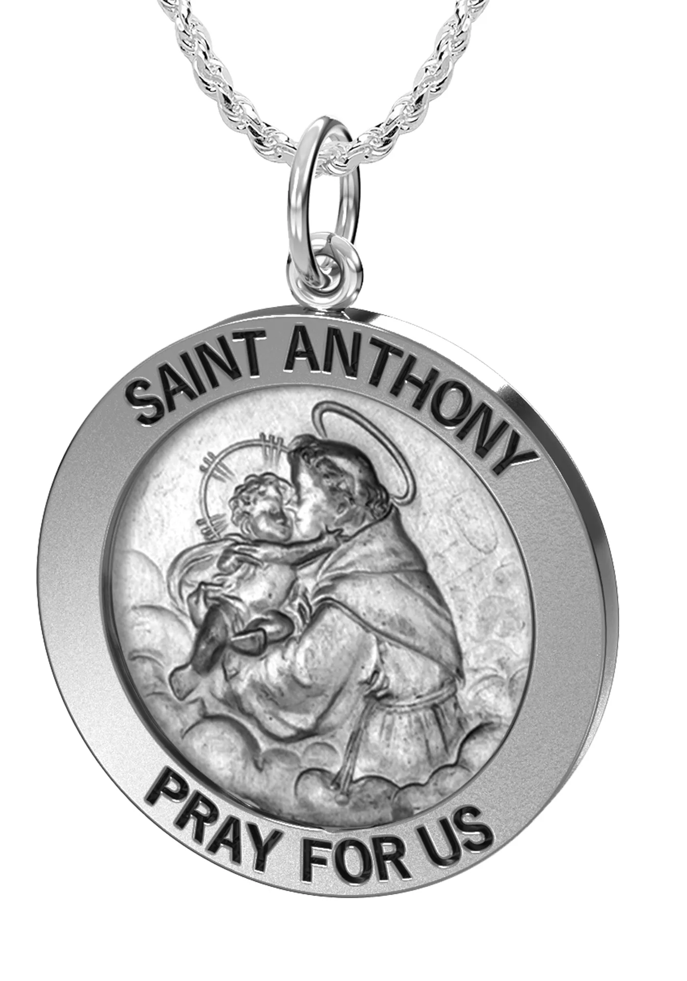 Ladies Antique 925 Sterling Silver Saint Anthony Round Pendant Necklace, 22mm