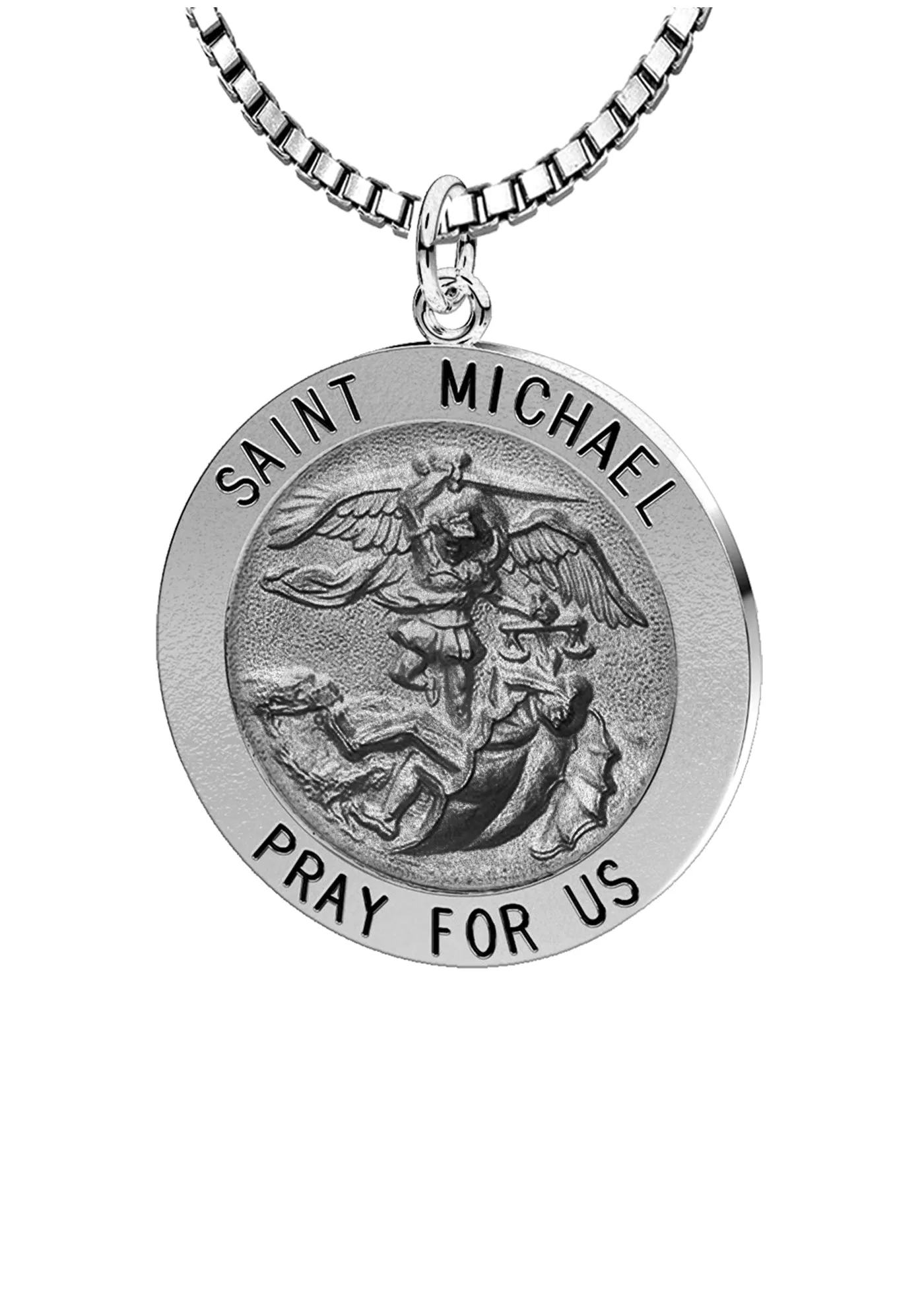 Ladies Antique 925 Sterling Silver Saint Michael Round Pendant Necklace, 18mm