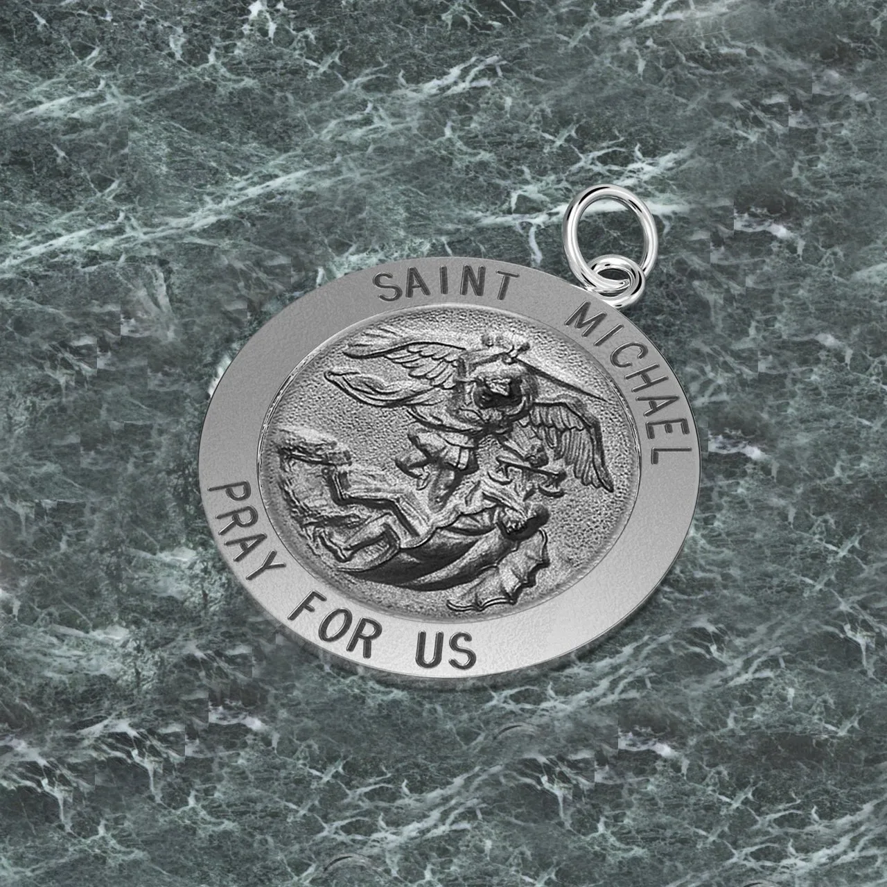 Ladies Antique 925 Sterling Silver Saint Michael Round Pendant Necklace, 18mm