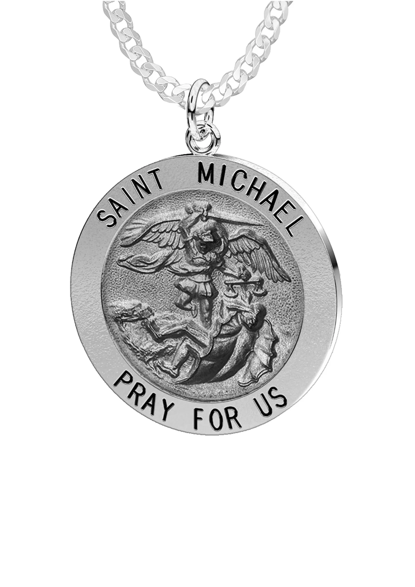 Ladies Antique 925 Sterling Silver Saint Michael Round Pendant Necklace, 18mm