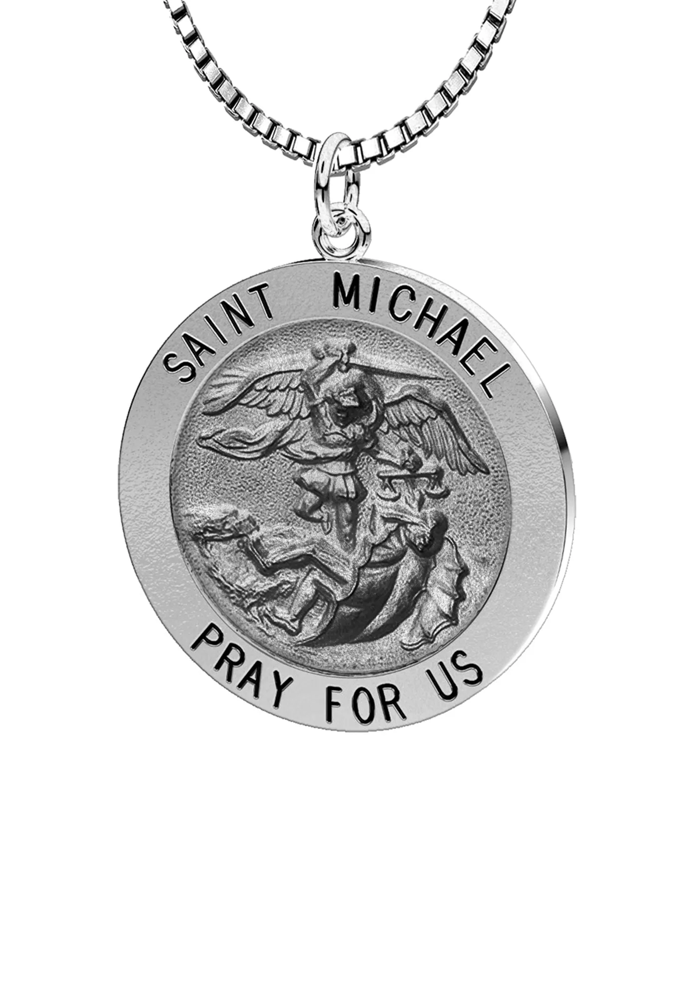 Ladies Antique 925 Sterling Silver Saint Michael Round Pendant Necklace, 18mm