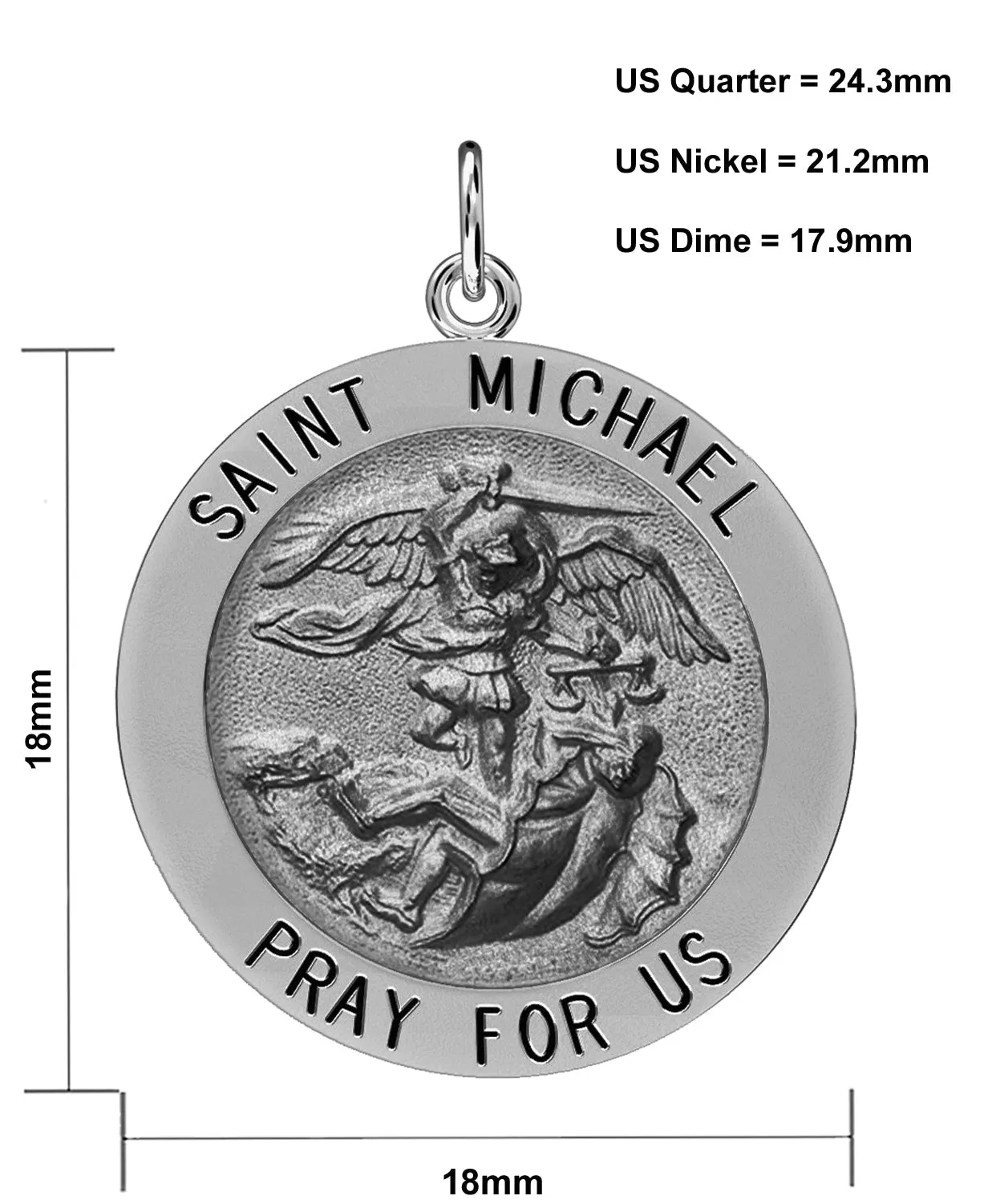 Ladies Antique 925 Sterling Silver Saint Michael Round Pendant Necklace, 18mm
