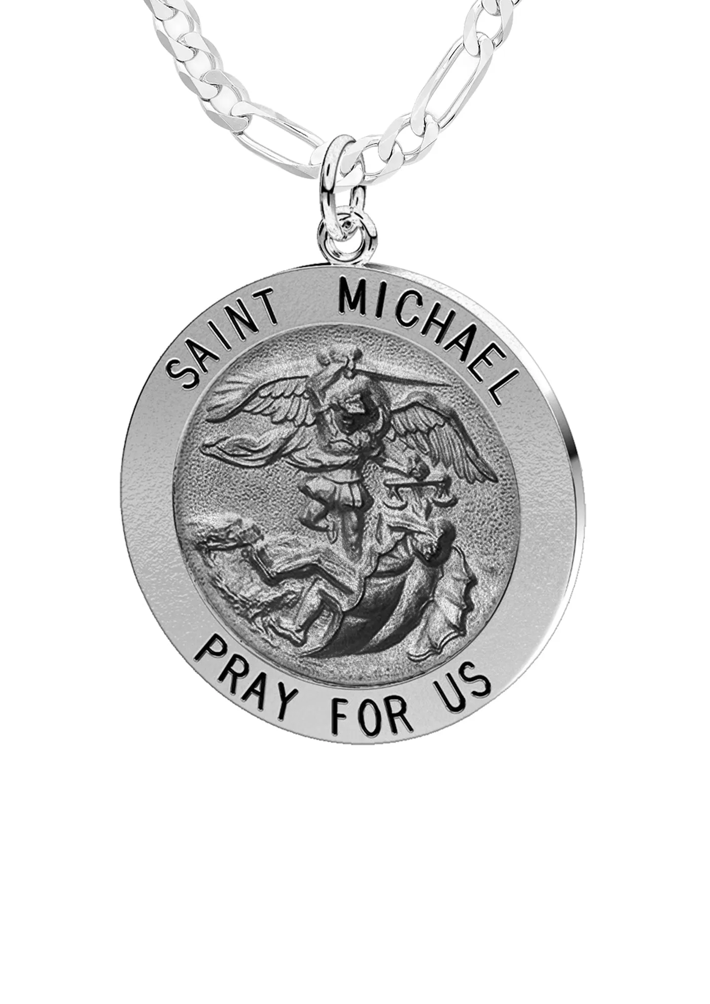 Ladies Antique 925 Sterling Silver Saint Michael Round Pendant Necklace, 18mm