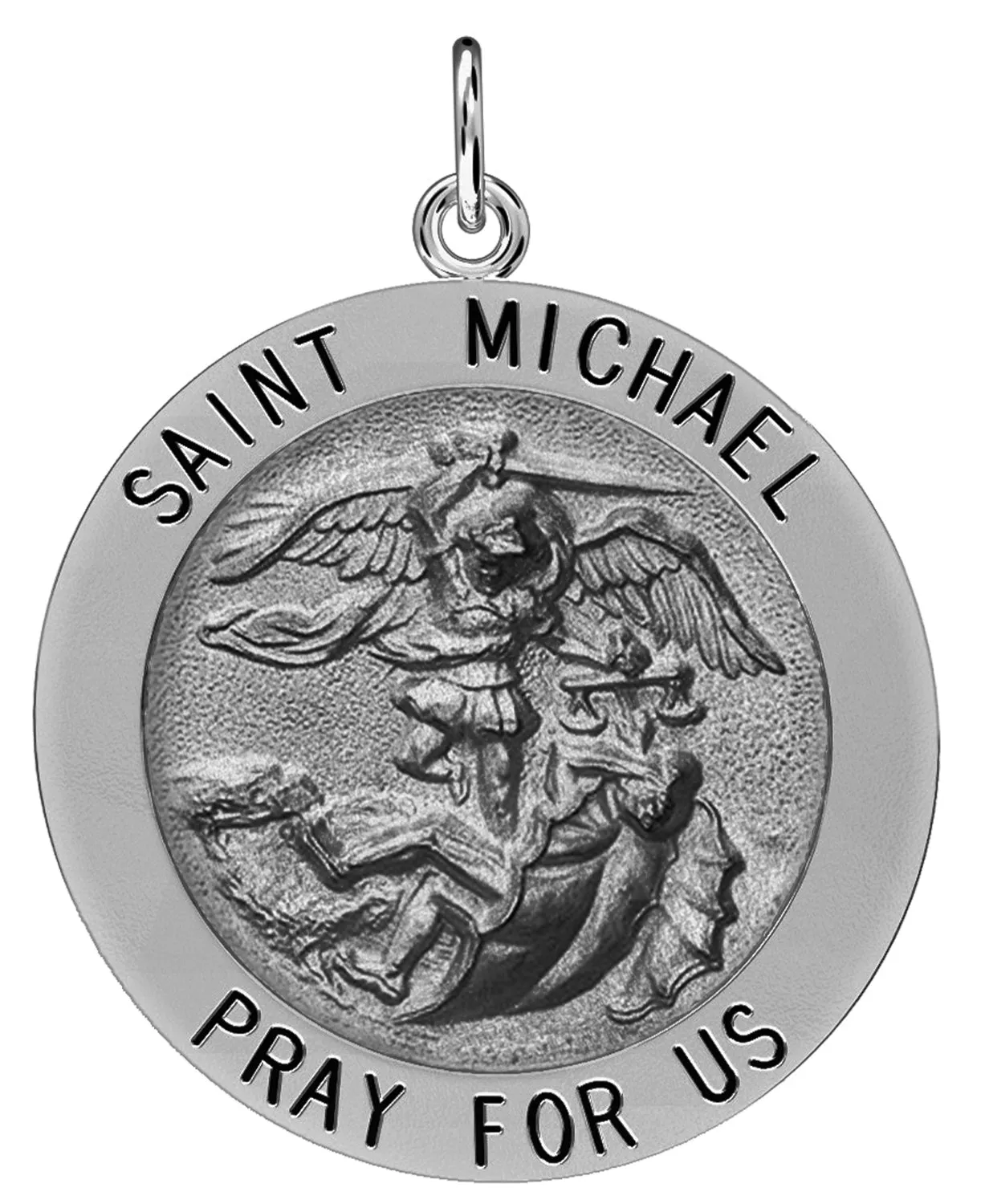 Ladies Antique 925 Sterling Silver Saint Michael Round Pendant Necklace, 18mm