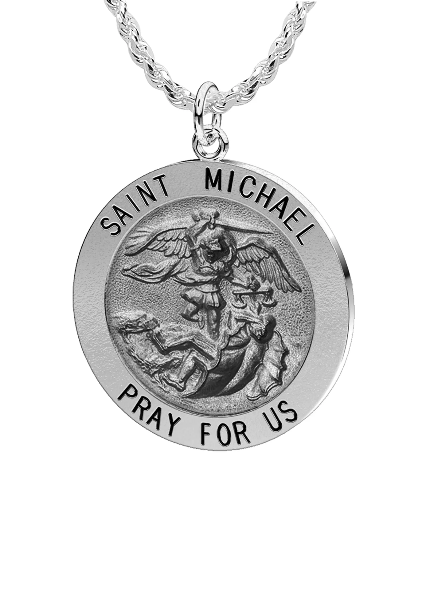 Ladies Antique 925 Sterling Silver Saint Michael Round Pendant Necklace, 18mm