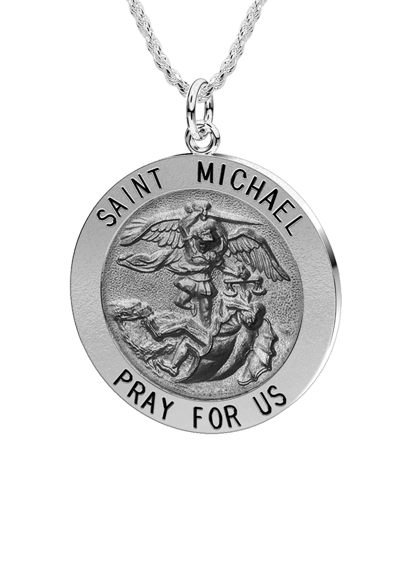 Ladies Antique 925 Sterling Silver Saint Michael Round Pendant Necklace, 18mm