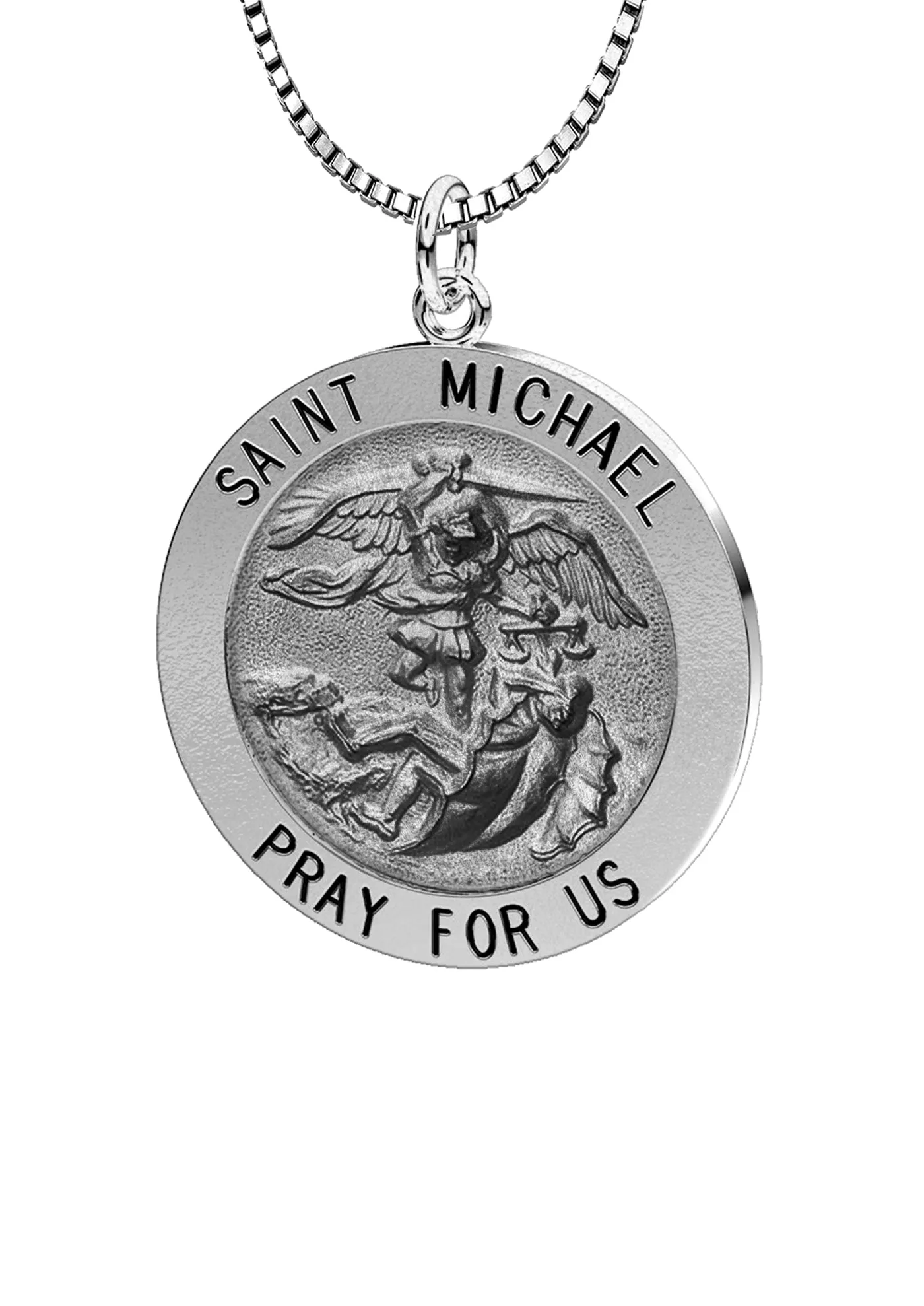 Ladies Antique 925 Sterling Silver Saint Michael Round Pendant Necklace, 18mm