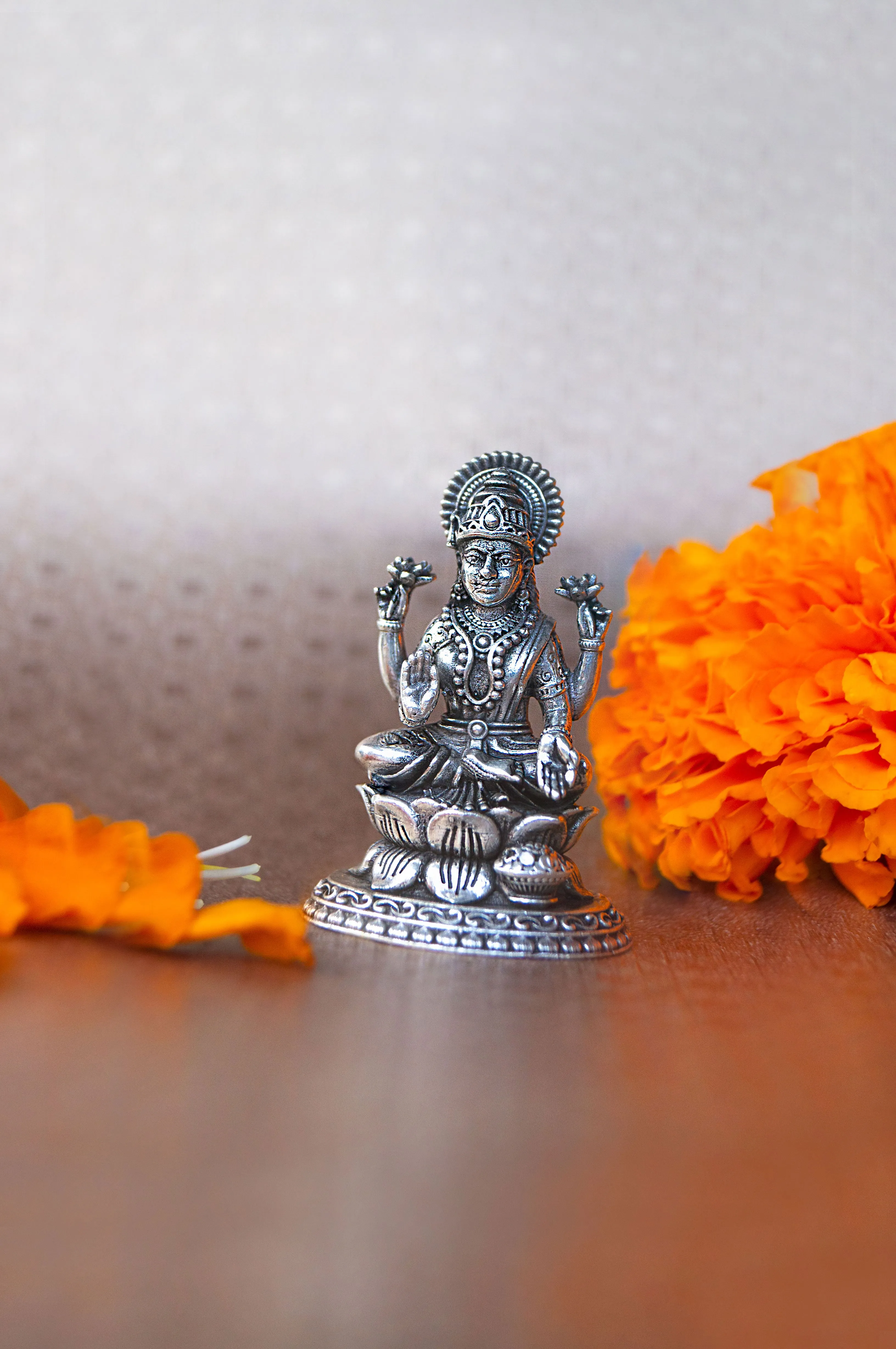 Lakshmi 2D Antique Finish 925 Sterling Silver Idol