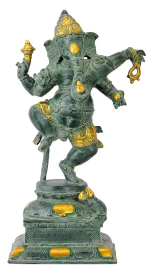 'Lambodar Ganesha' Brass Sculpture in Antique Bronze Finish
