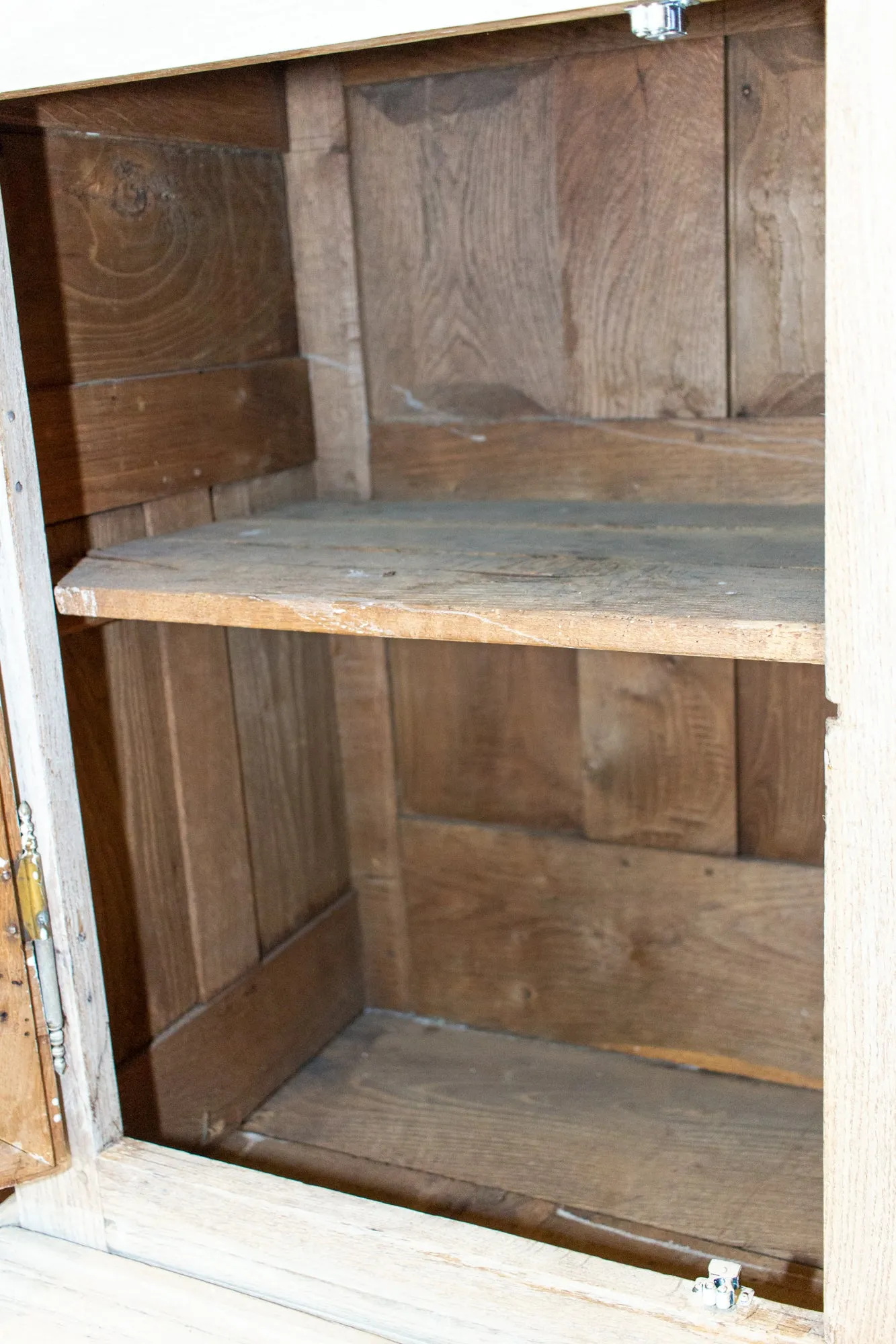 Large Antique French Oak Buffet in Greige Wash Finish