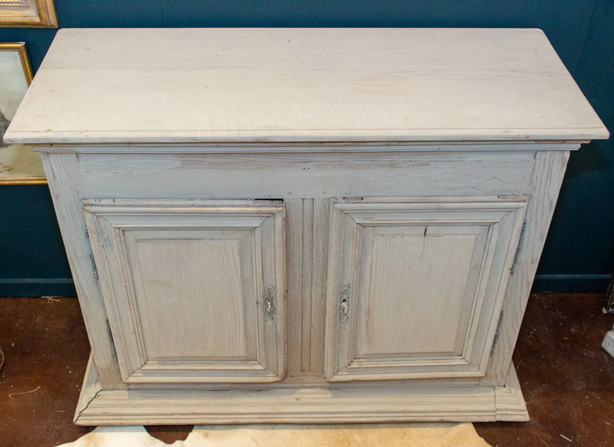 Large Antique French Oak Buffet in Greige Wash Finish