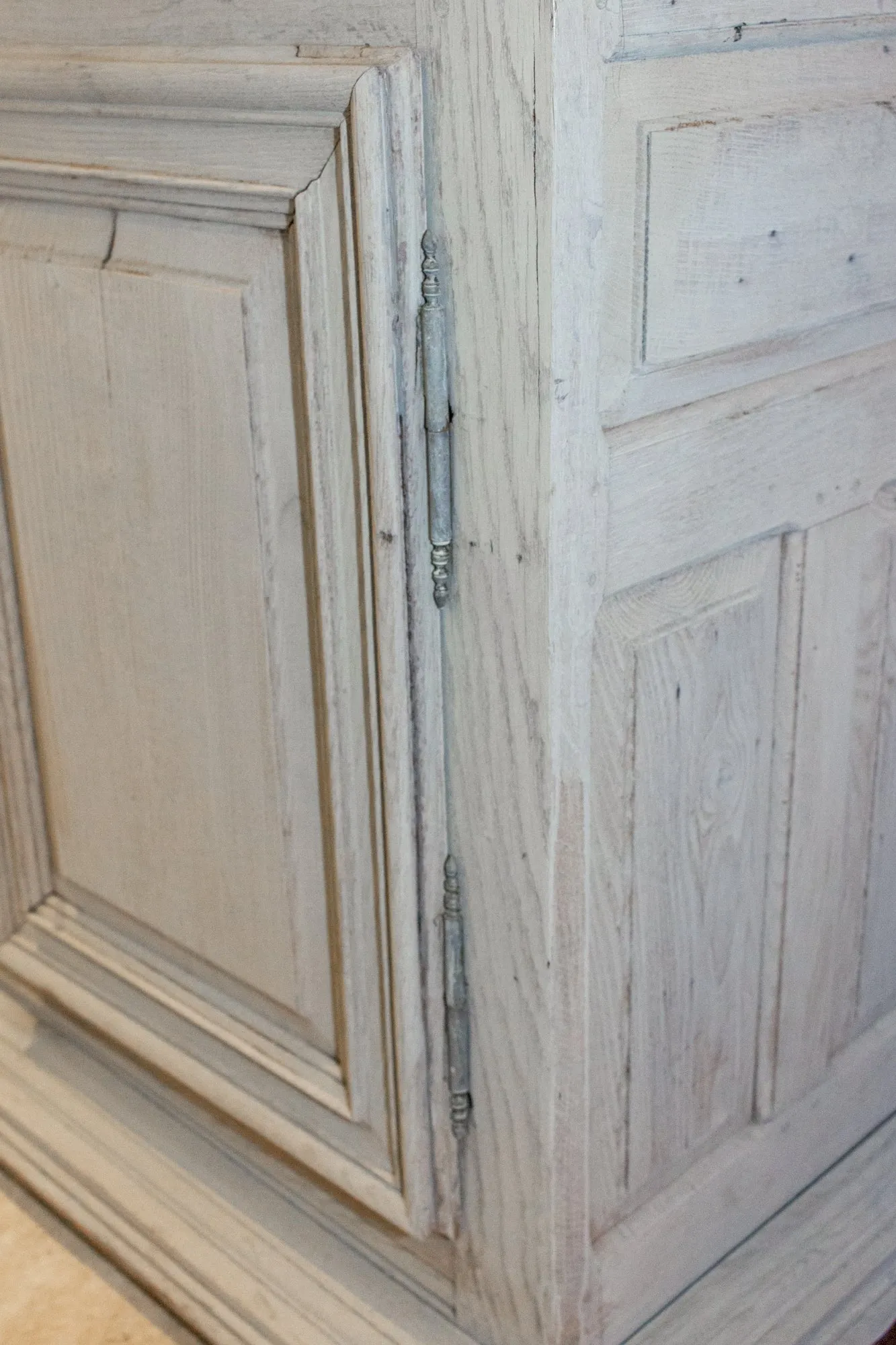 Large Antique French Oak Buffet in Greige Wash Finish