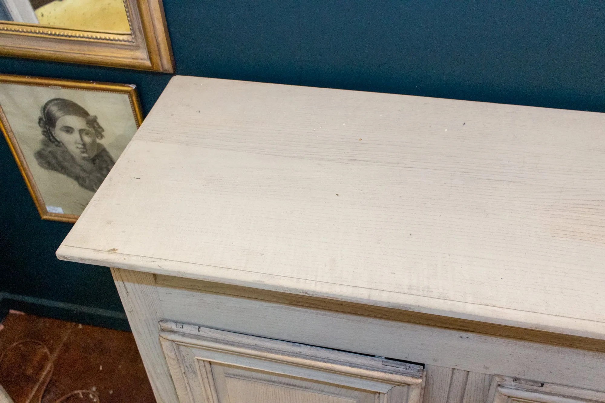 Large Antique French Oak Buffet in Greige Wash Finish