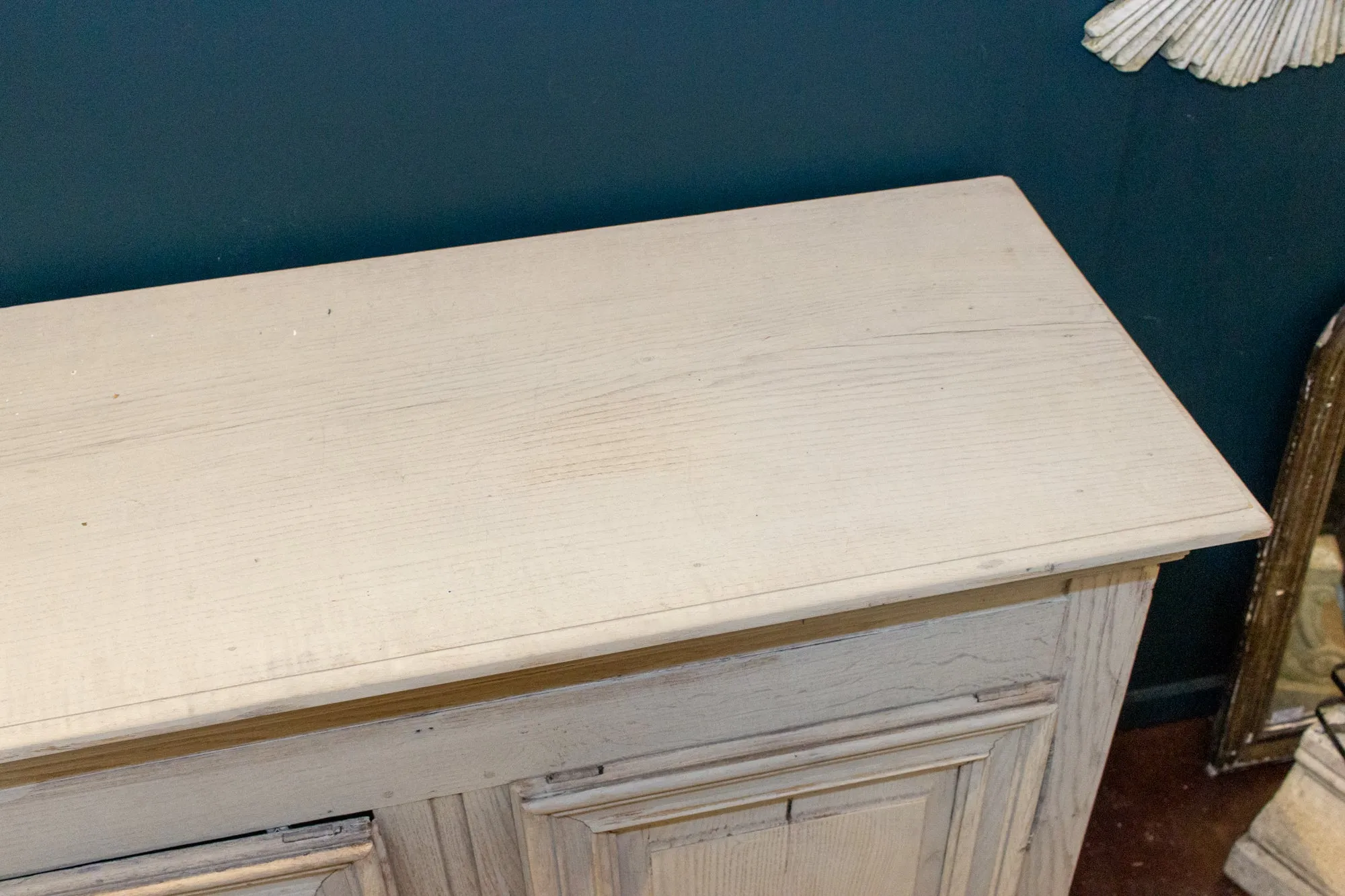 Large Antique French Oak Buffet in Greige Wash Finish