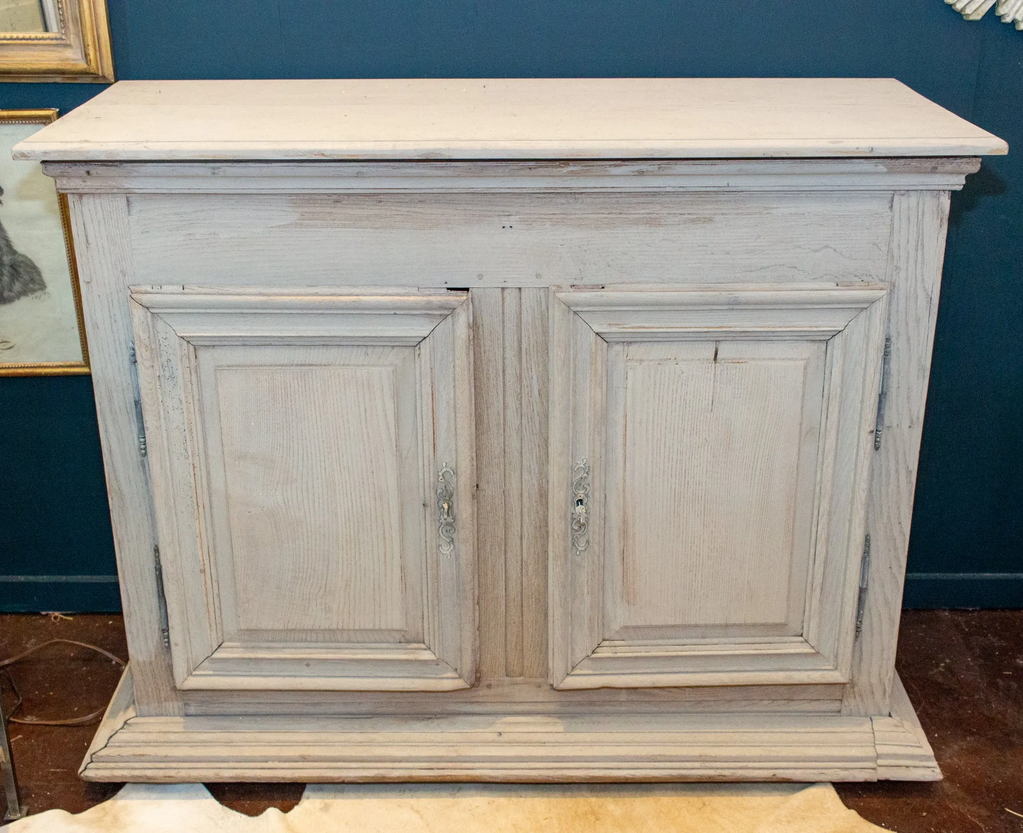 Large Antique French Oak Buffet in Greige Wash Finish