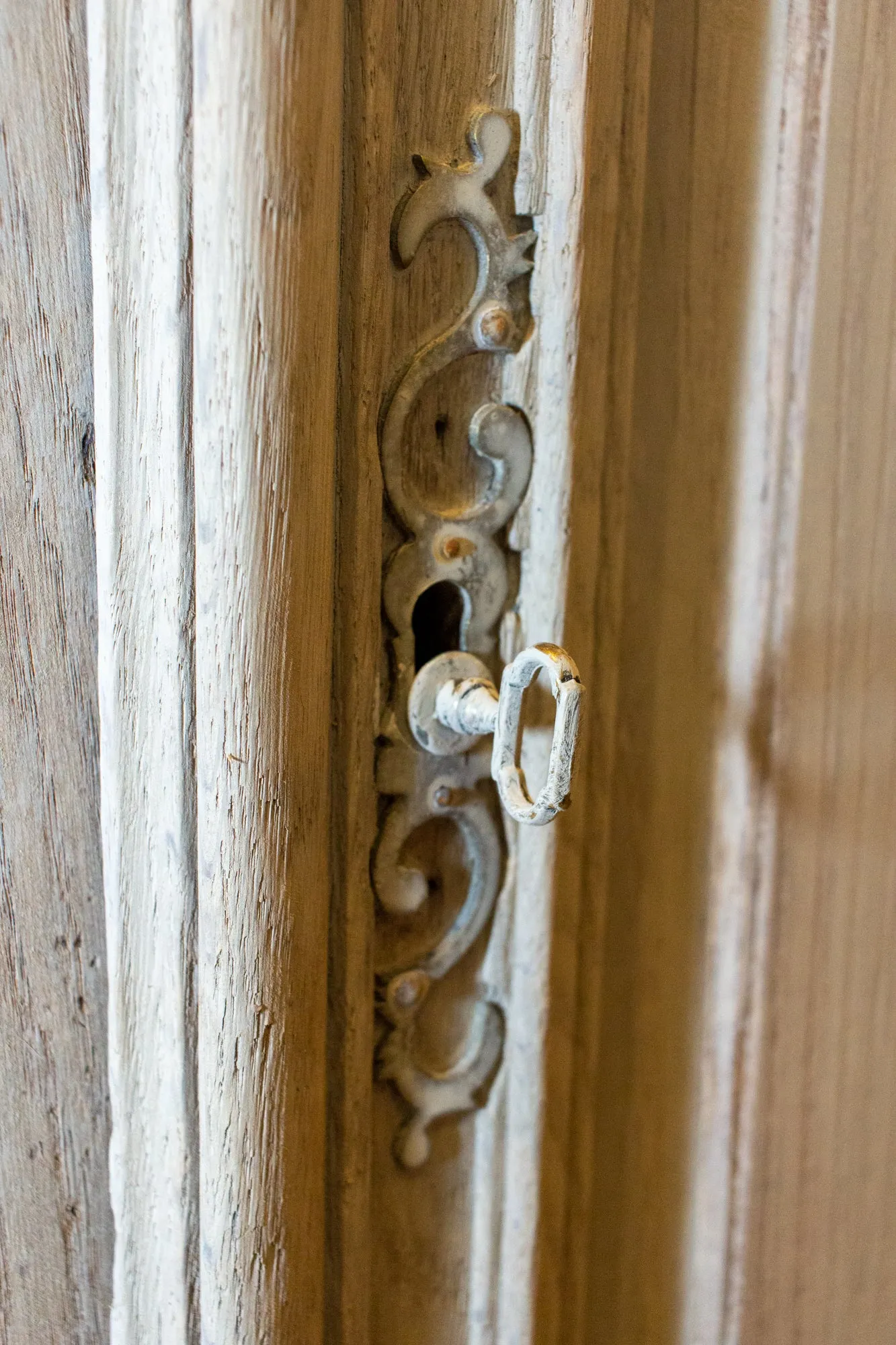 Large Antique French Oak Buffet in Greige Wash Finish
