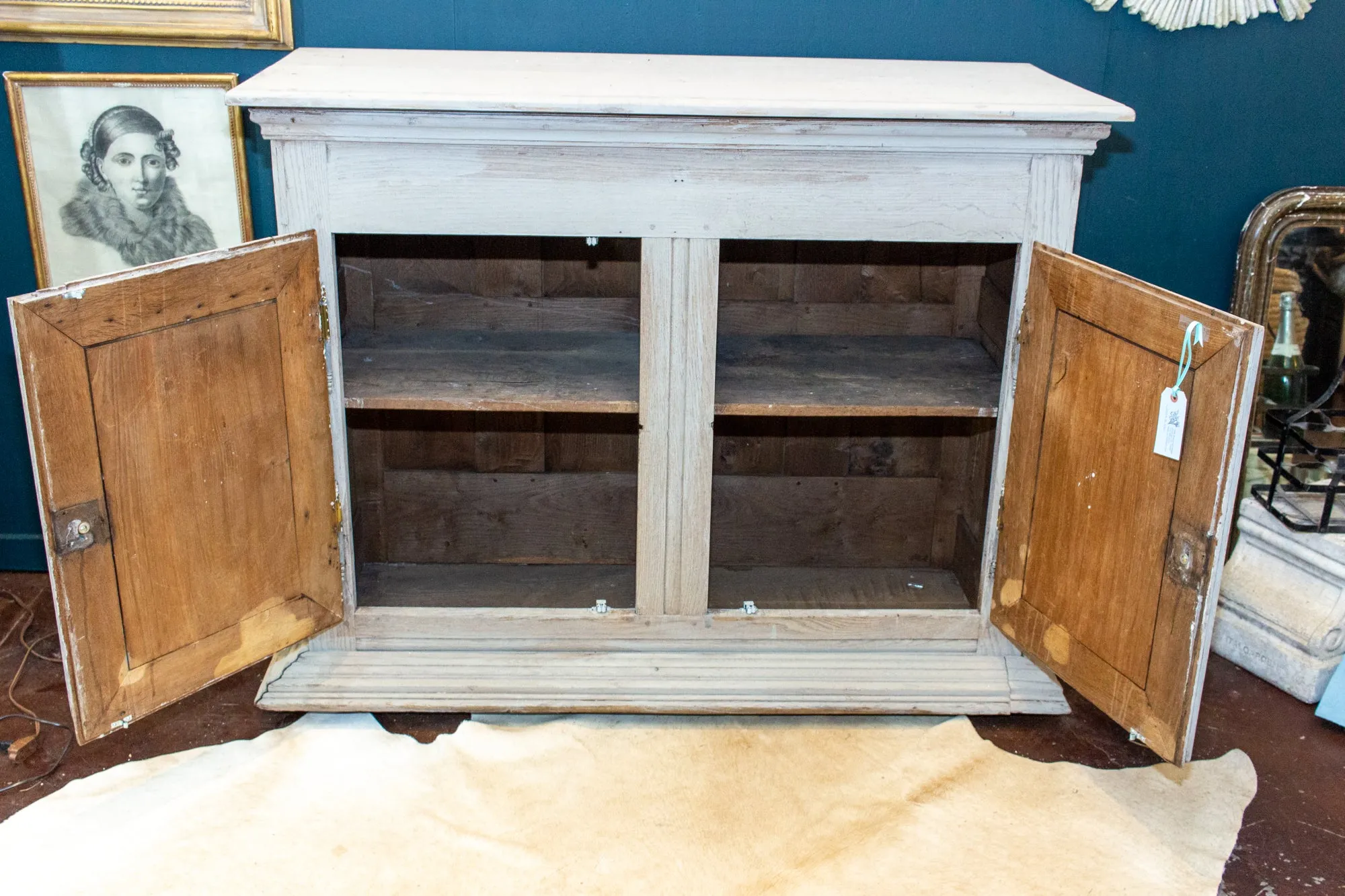 Large Antique French Oak Buffet in Greige Wash Finish