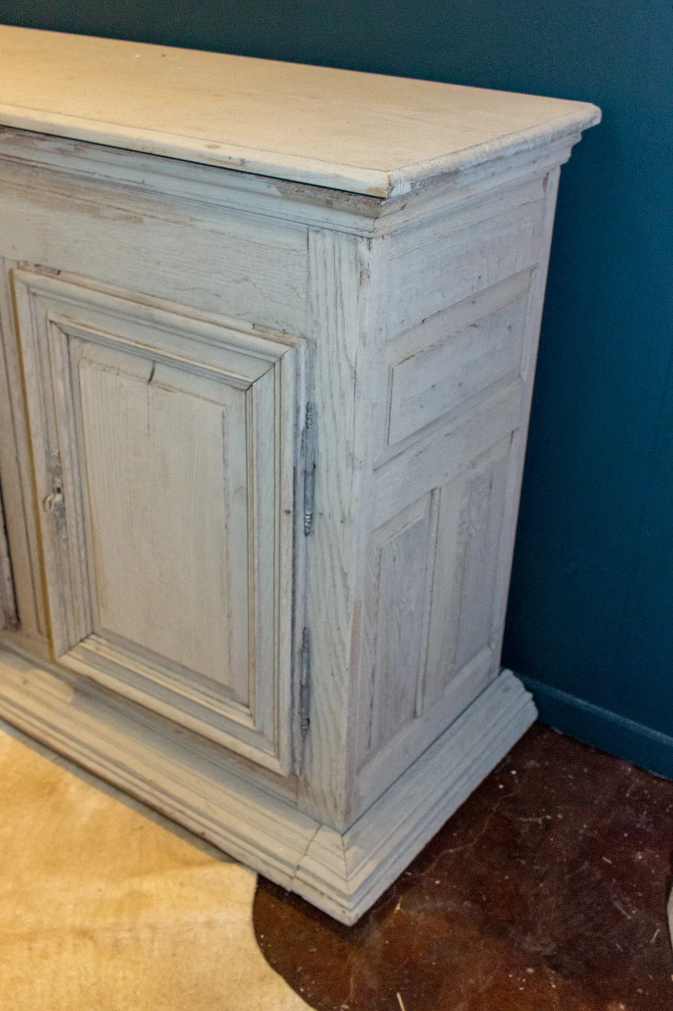Large Antique French Oak Buffet in Greige Wash Finish