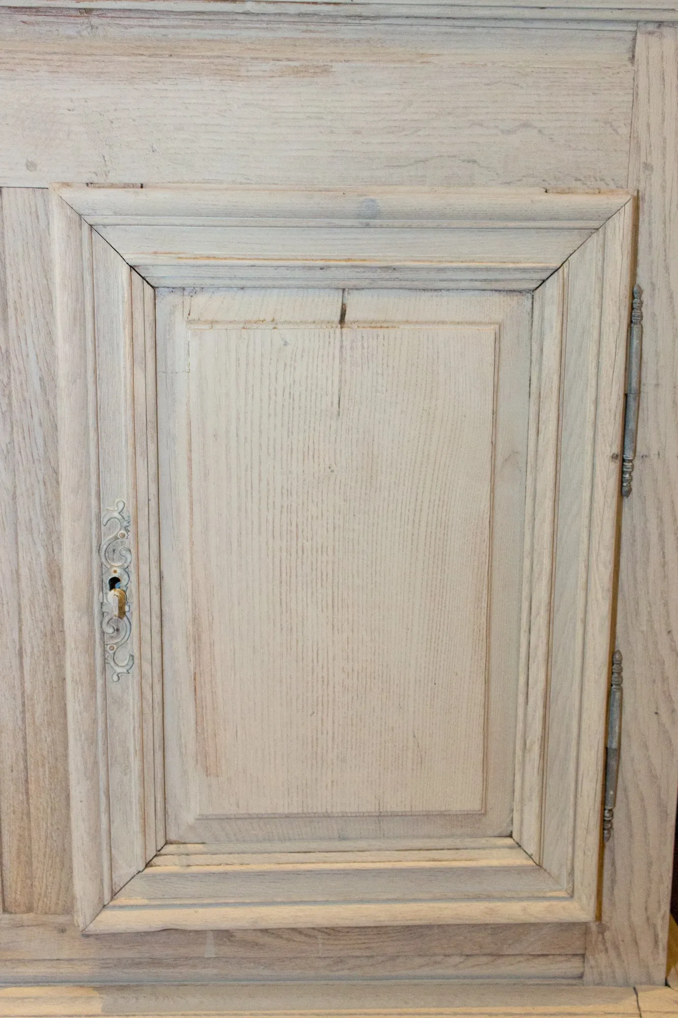 Large Antique French Oak Buffet in Greige Wash Finish