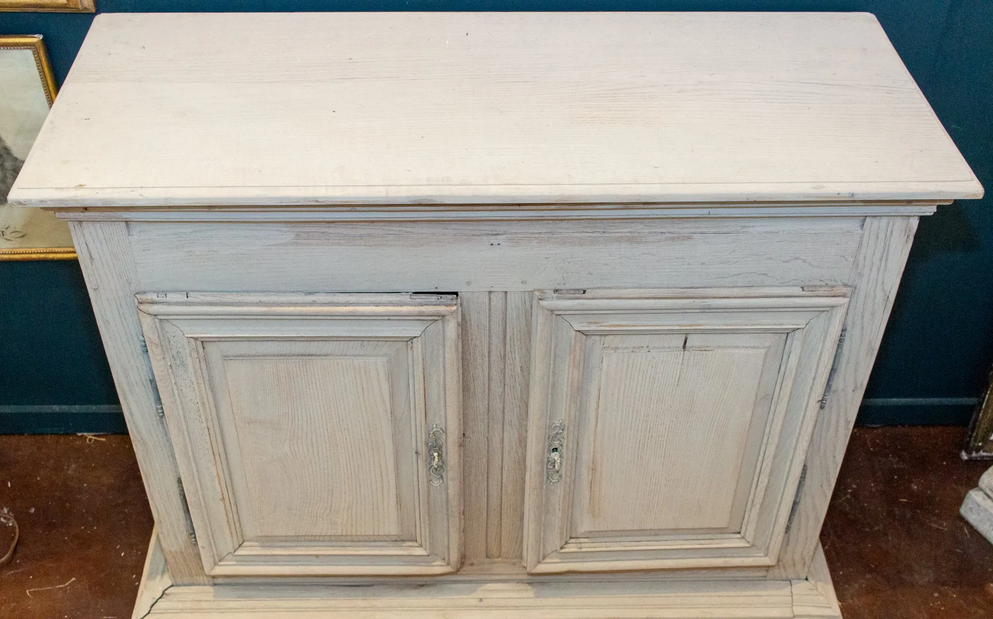 Large Antique French Oak Buffet in Greige Wash Finish
