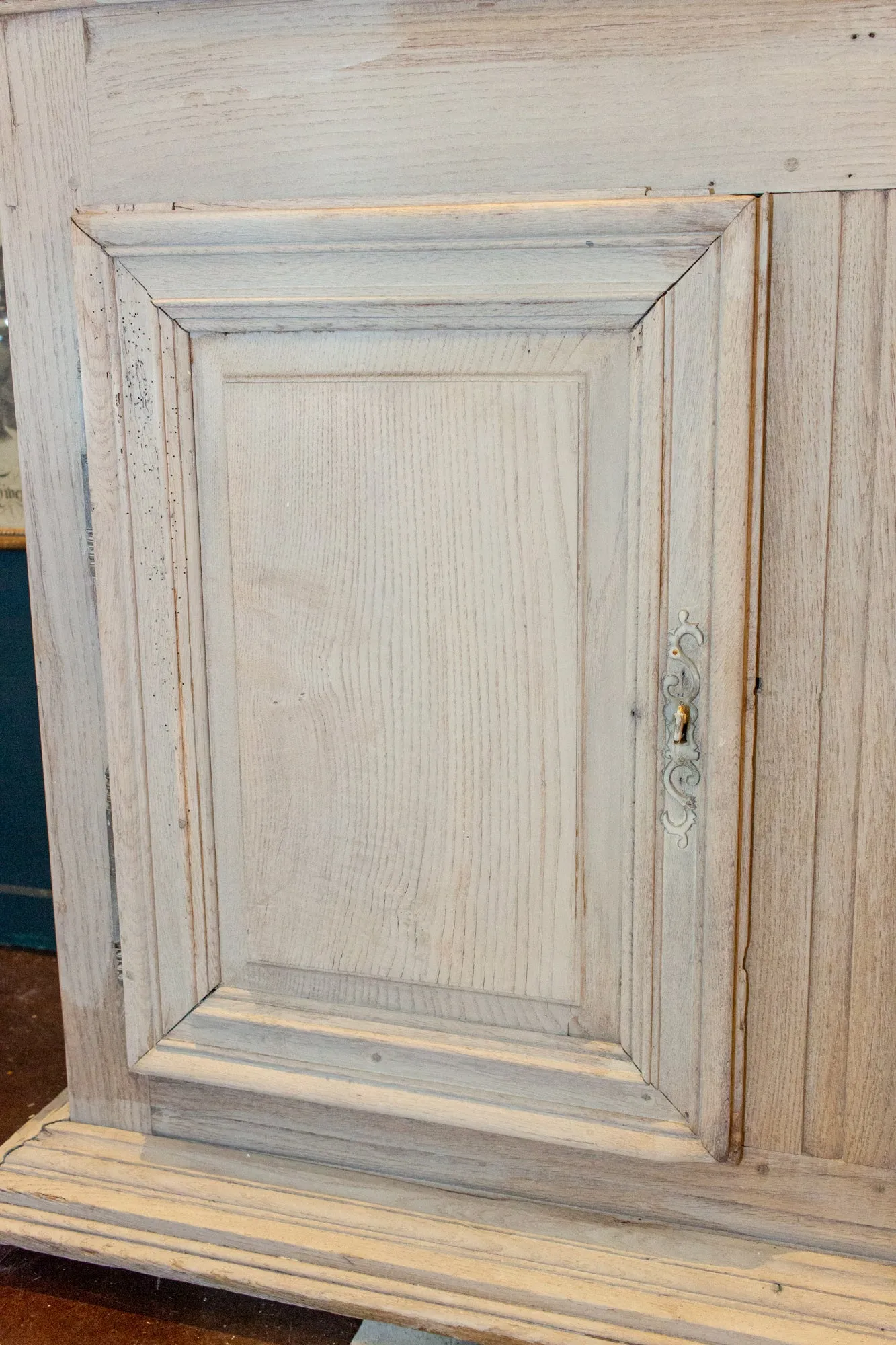 Large Antique French Oak Buffet in Greige Wash Finish