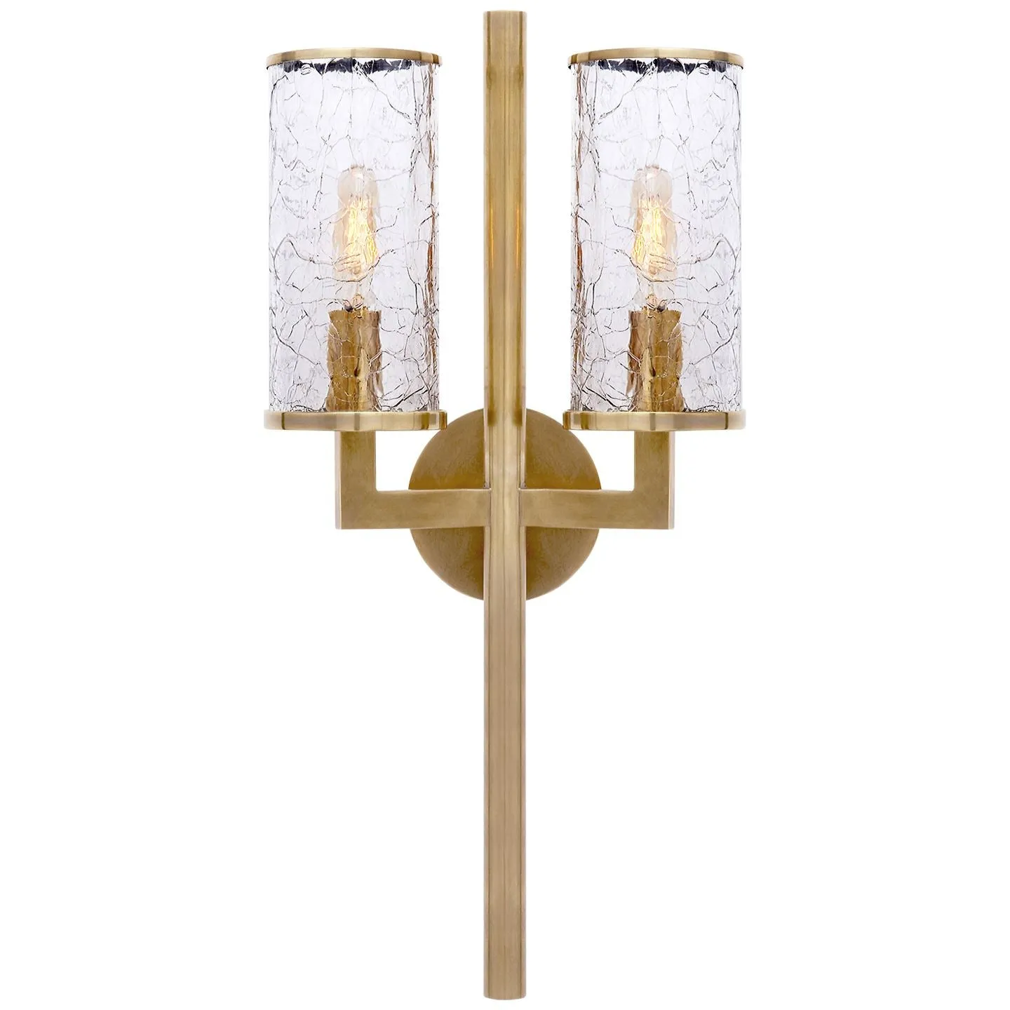 Liaison Double Sconce in Antique-Burnished Brass with Crackle Glass