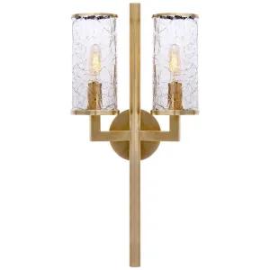 Liaison Double Sconce in Antique-Burnished Brass with Crackle Glass