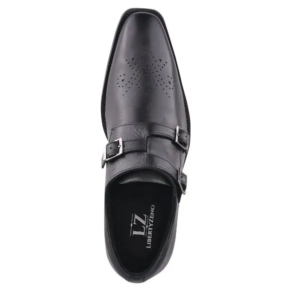 LIBERTYZENO Black Leather Oxford Style Monk Straps