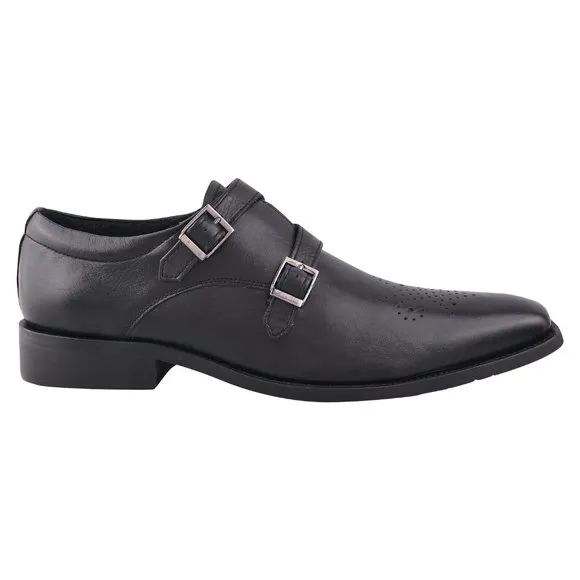 LIBERTYZENO Black Leather Oxford Style Monk Straps