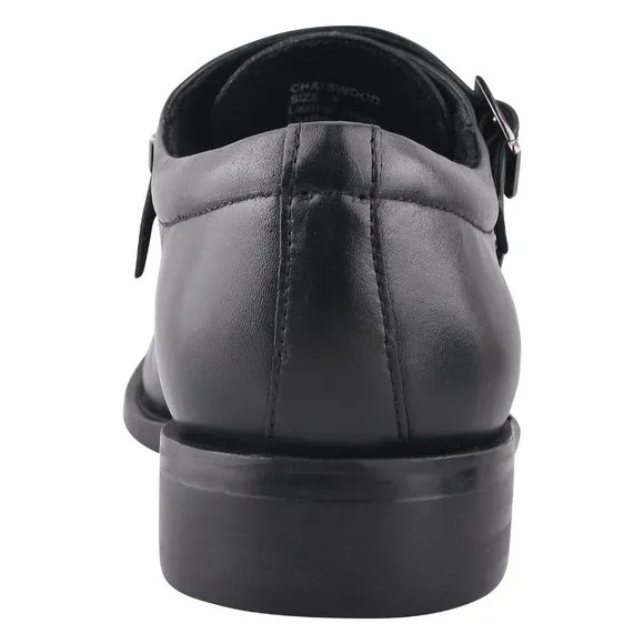 LIBERTYZENO Black Leather Oxford Style Monk Straps