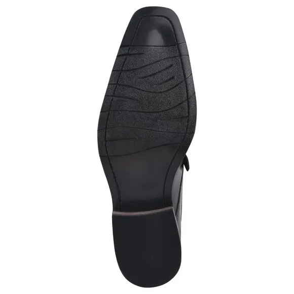 LIBERTYZENO Black Leather Oxford Style Monk Straps