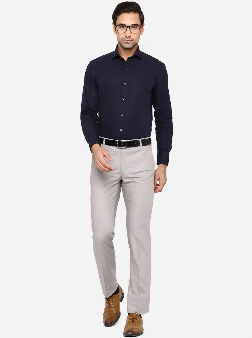 Light Grey Solid Slim Fit Formal Trouser | Metal