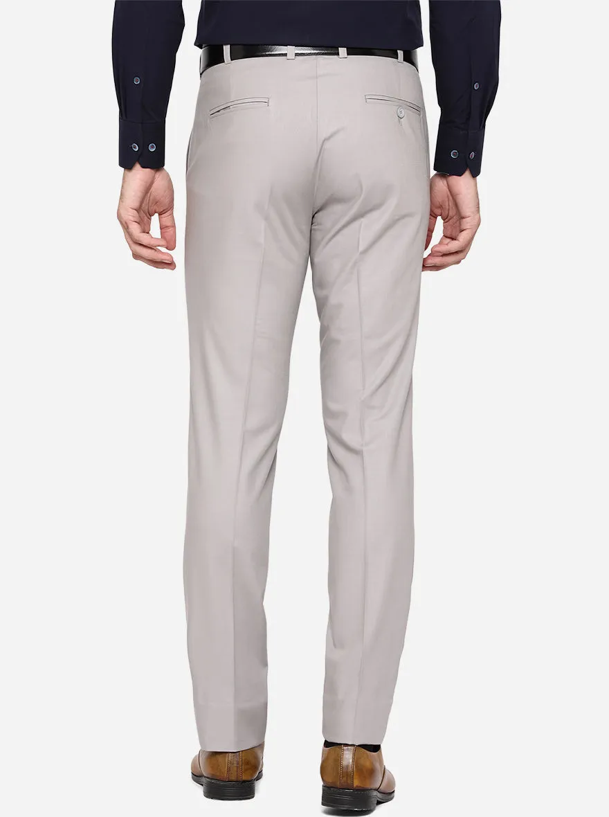 Light Grey Solid Slim Fit Formal Trouser | Metal