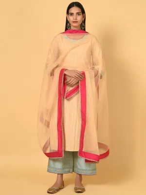 Light up in the Ecru Kurta Pant and Dupatta set