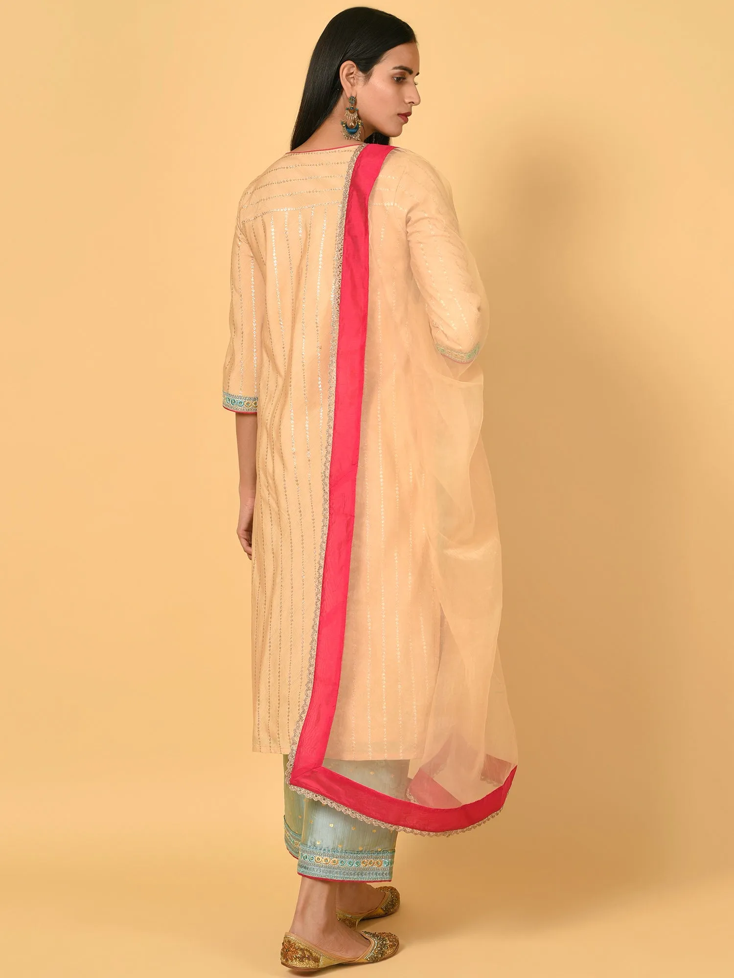 Light up in the Ecru Kurta Pant and Dupatta set