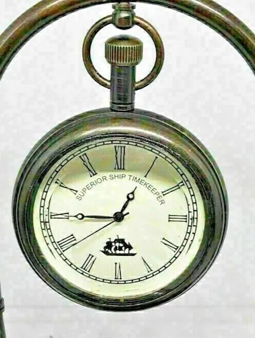LINE WOOD™ - Nautical Brass Table Clock Desk Clock Watch with Wooden Base Direction Compass for Home & Office, Study, Living Room Decor(6 Inch - White Black)