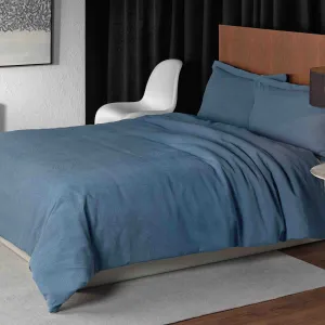 Linen Leaf Stonewash Duvet Cover Set - Denim